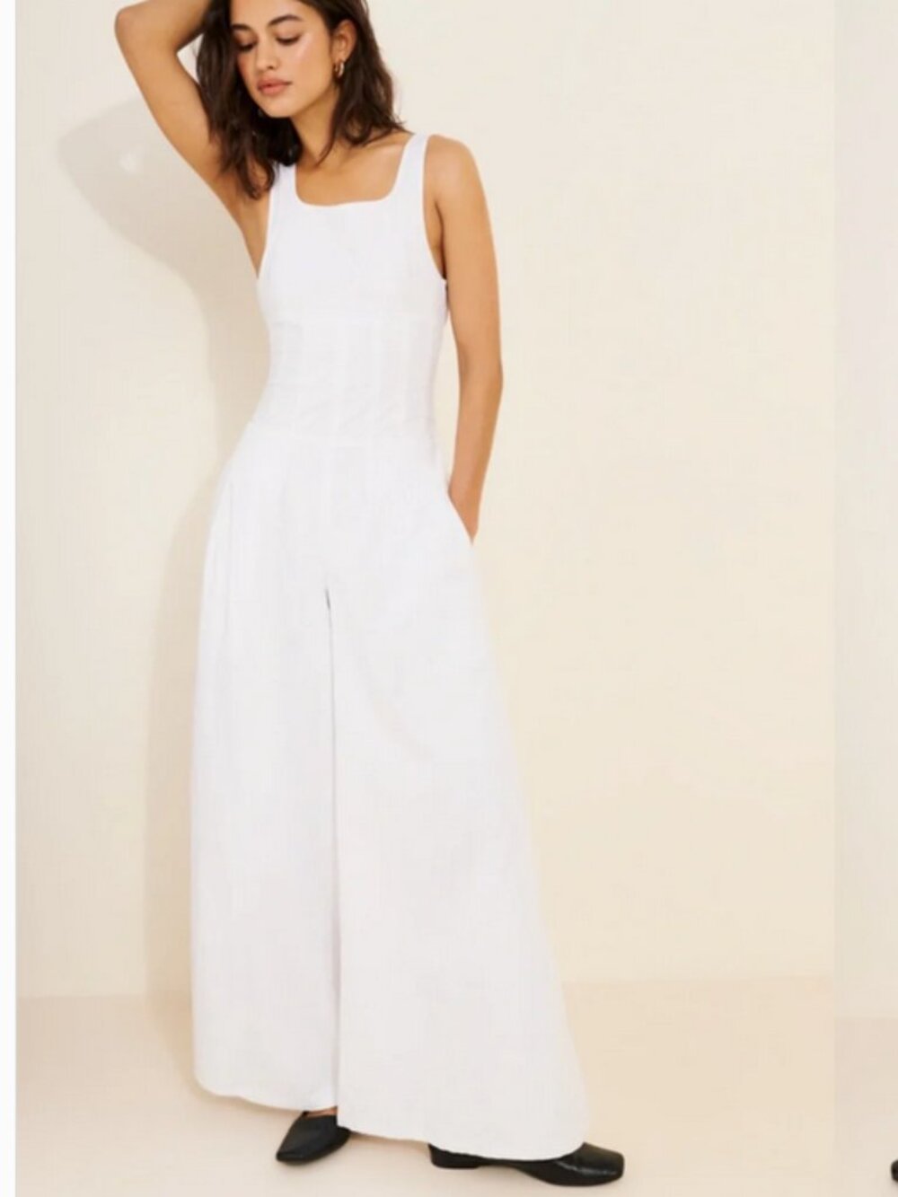 WeWoreWhat Pleated Scoop Neck Jumpsuit in White Size 10